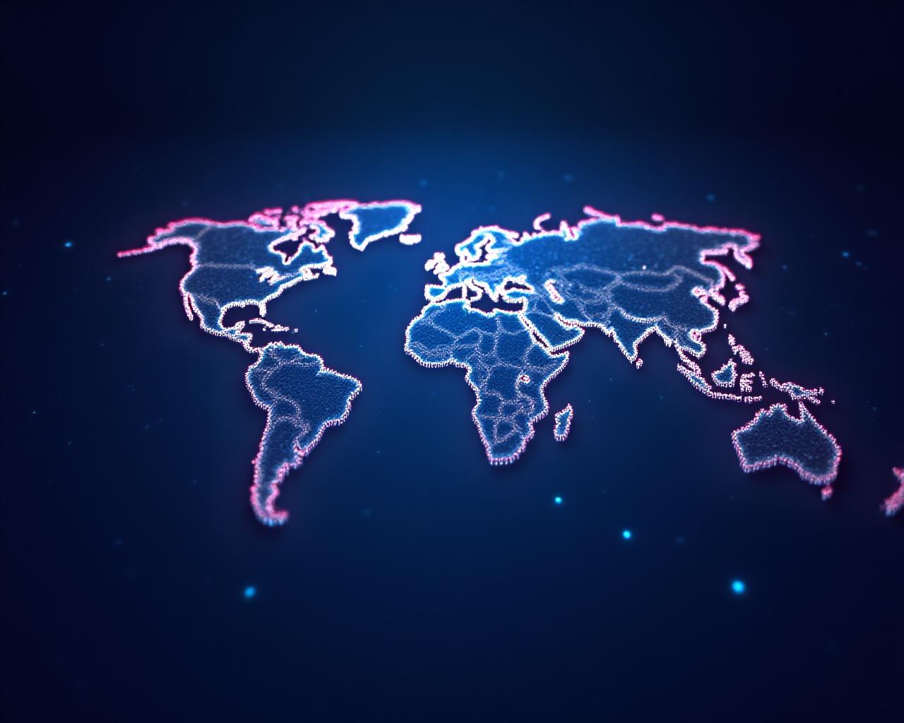 Futuristic digital trade route map showing interconnected nodes