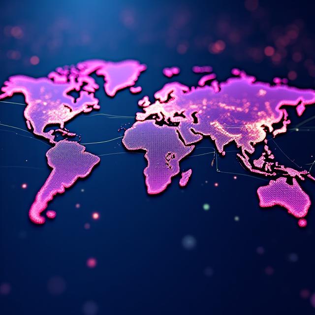 Abstract visualization of global digital trade routes and data connectivity